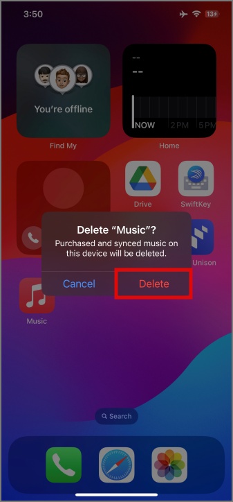 Нажмите «Удалить», чтобы удалить Apple Music на iPhone.