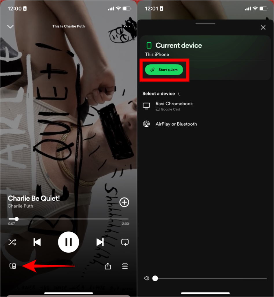 Запустить кнопку джема в Spotify