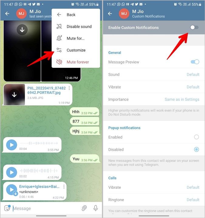 Уведомление о настройке Telegram Android