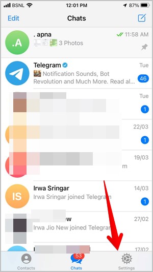 Настройки Telegram на iPhone