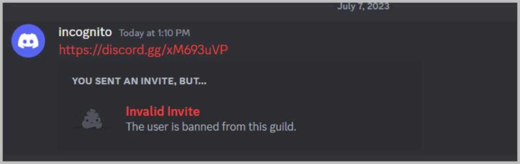 Забанен по ссылке для приглашения в Discord