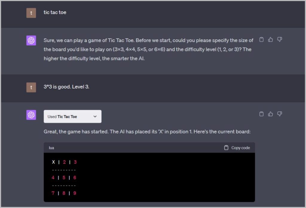 Плагин Tic Tac Toe ChatGPT