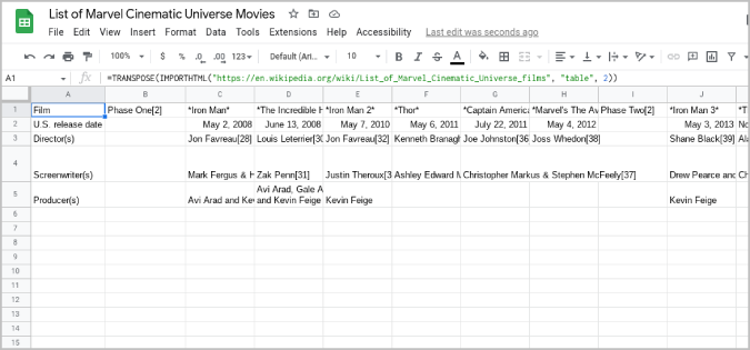 Транспонирование таблицы в Google Sheets