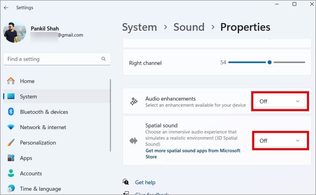 Отключить улучшения звука в Windows 11