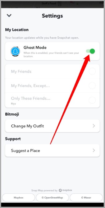 Отключите режим призрака в Snapchat