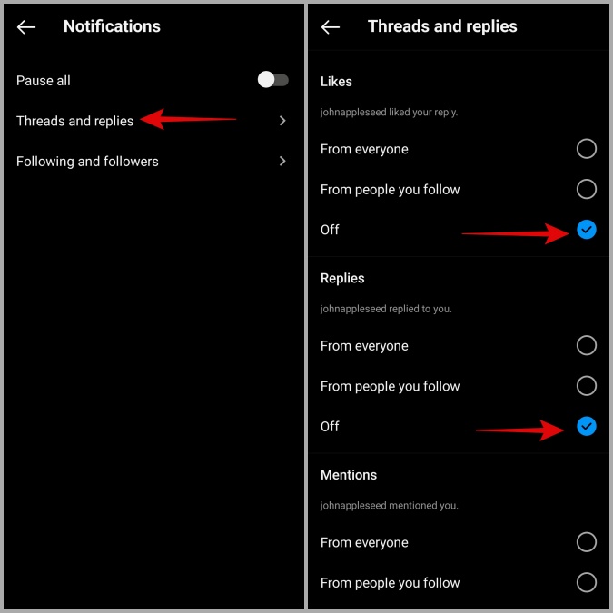 Отключите уведомления приложения Threads на Android или iPhone