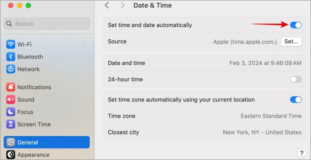 Включите автоматическую дату и время на Mac