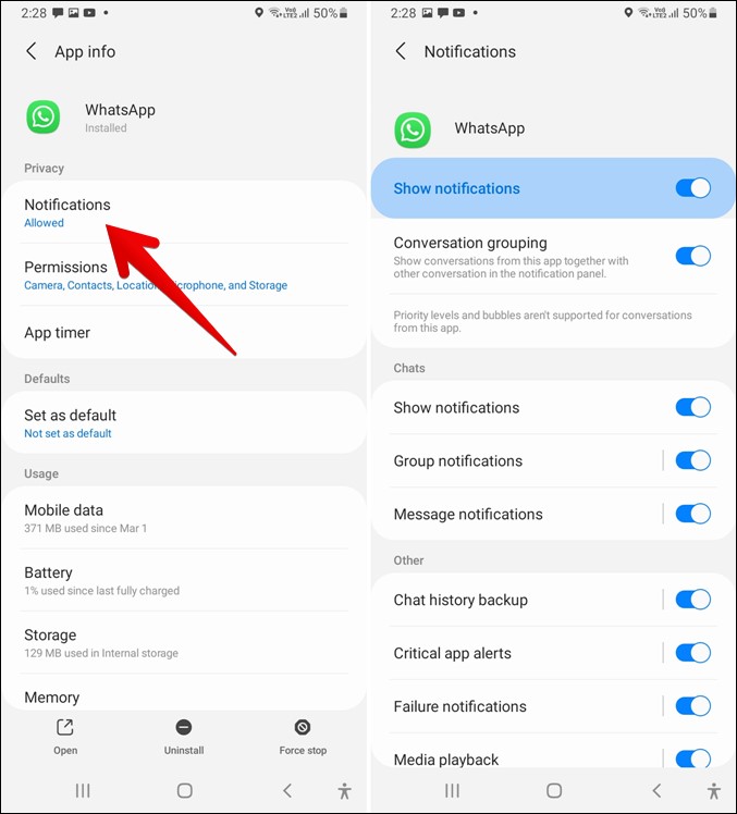 Всплывающие уведомления Samsung WhatsApp