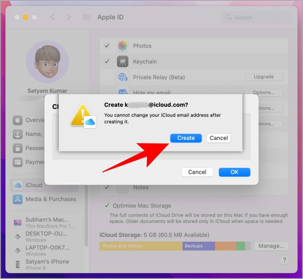 Включение почты iCloud на Mac, шаг 2