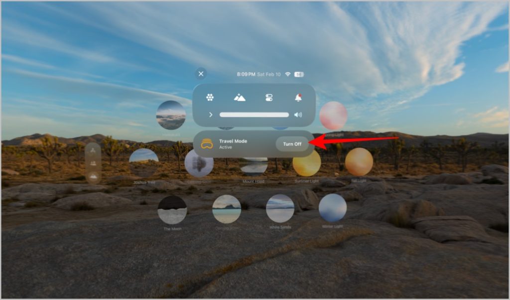 Отключение режима путешествия на Vision Pro