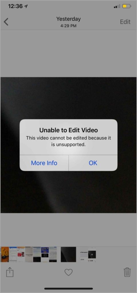 Ошибка «Невозможно редактировать видео» на iPhone или iPad
