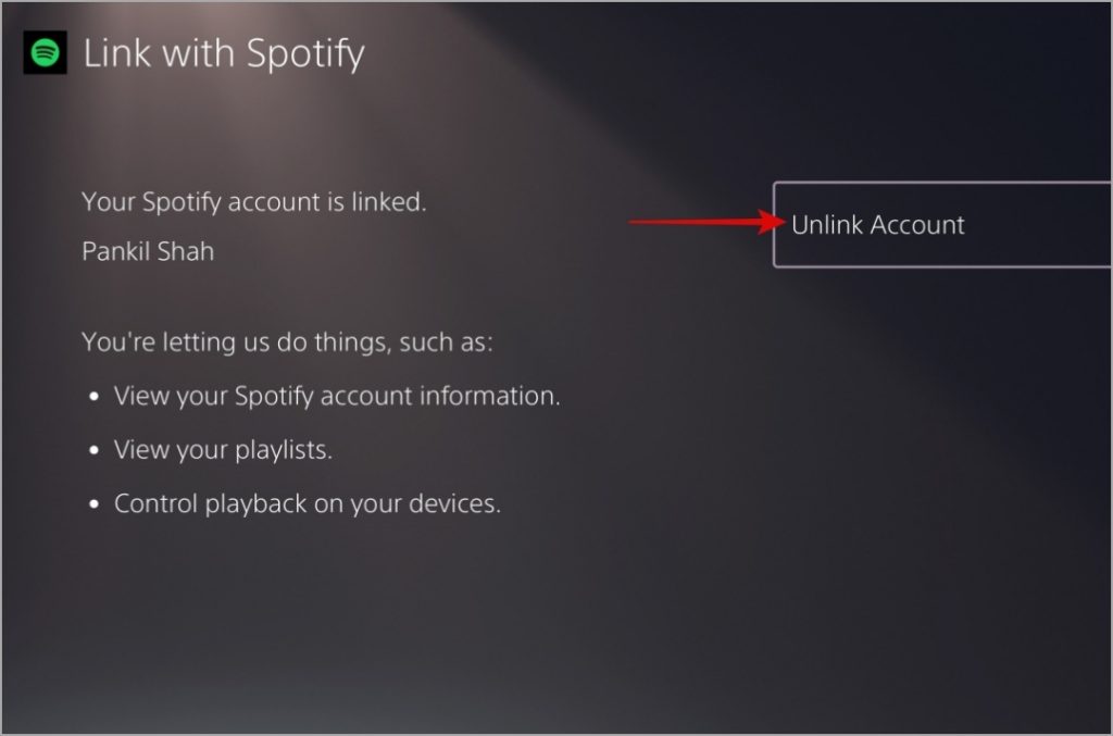 Отвязать Spotify от PS5