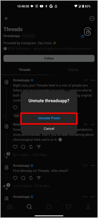 Включение звука в профиле в приложении Threads