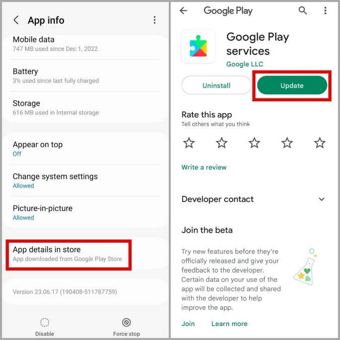 Обновите сервисы Google Play на Android