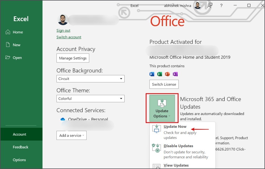 Обновите Microsoft Office
