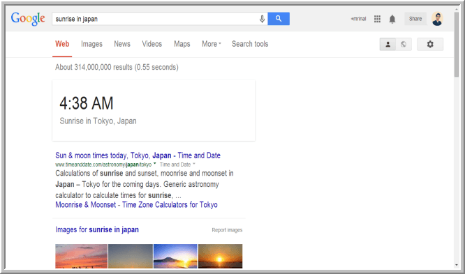 Используйте Google, чтобы узнать местное время восхода солнца