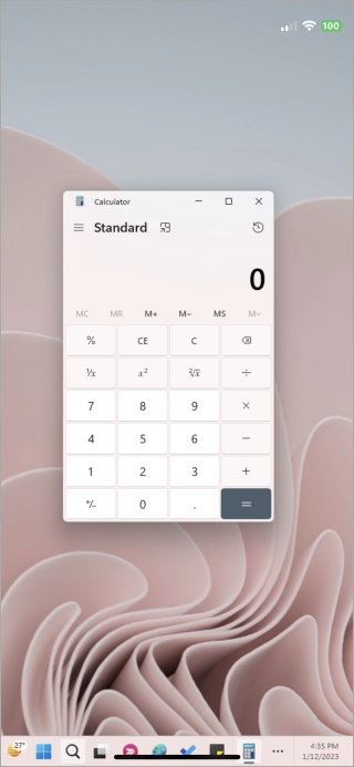 Приложение Windows Calc на iPhone с использованием дисплея Duet