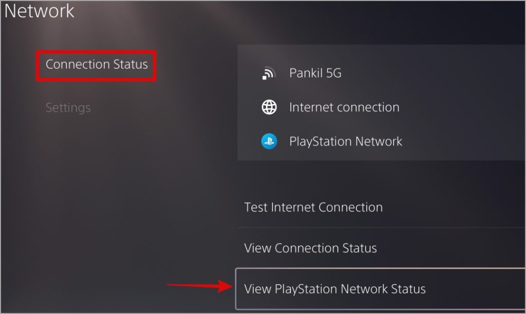 Просмотр статуса PlayStation Network на PS5