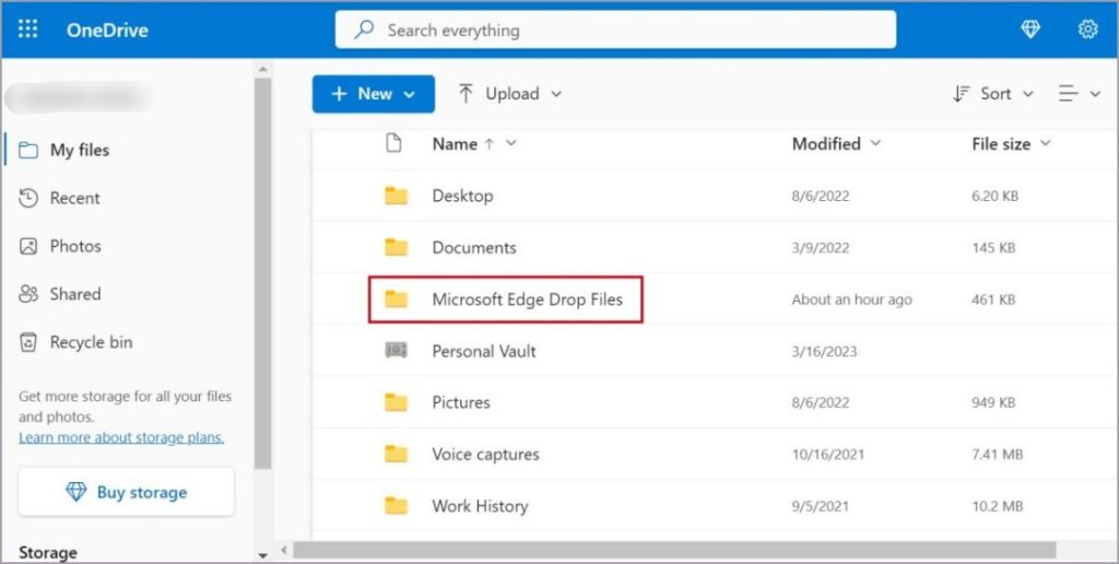 Доступ к файлу Edge Drop в OneDrive