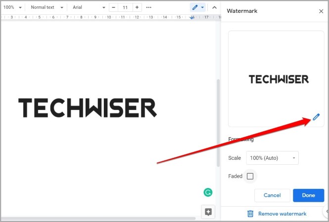 Водяной знак в документе Google Docs