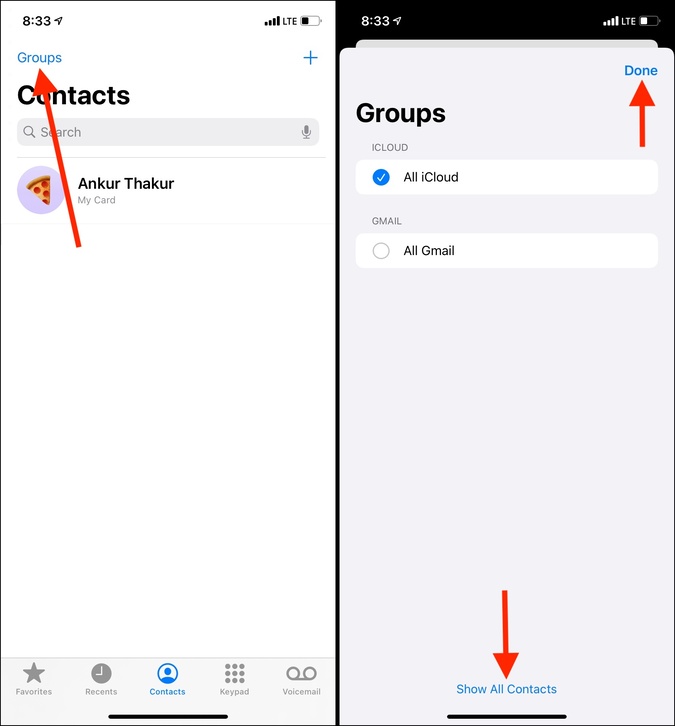 Группы Показать все контакты в приложении «Контакты» на iPhone
