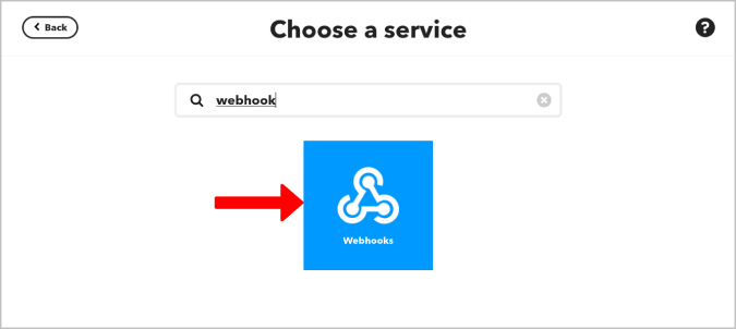 Выбор вебхуков в качестве последующего действия на IFTTT