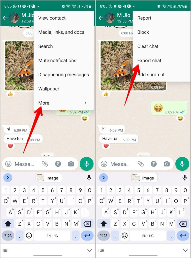 Экспорт чата WhatsApp Android