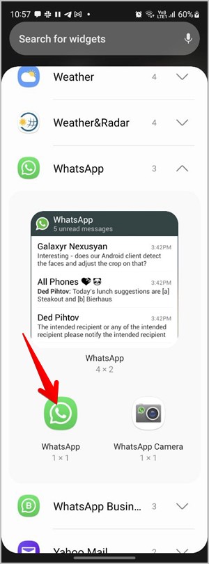 Добавить виджет WhatsApp для Android