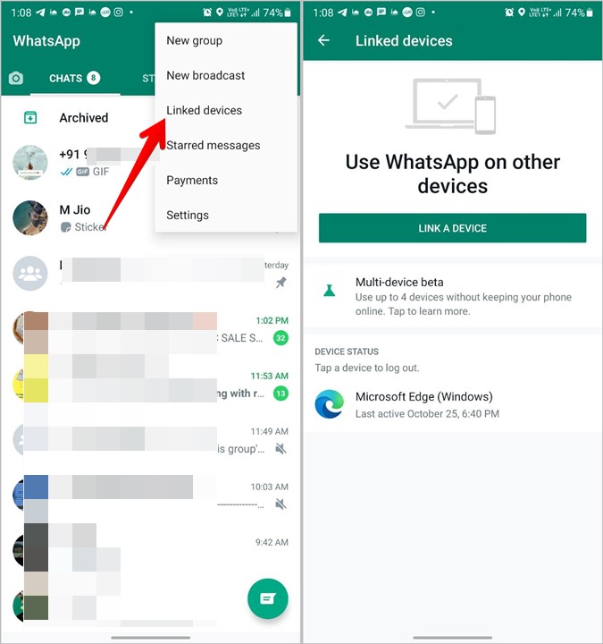 Устройства, связанные с конфиденциальностью WhatsApp Android