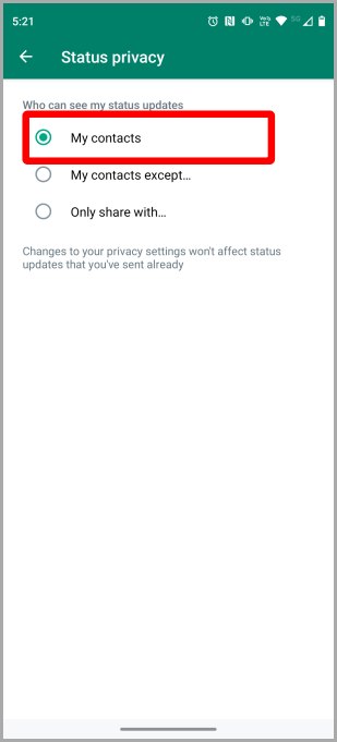 Конфиденциальность статуса WhatsApp изменена на Android