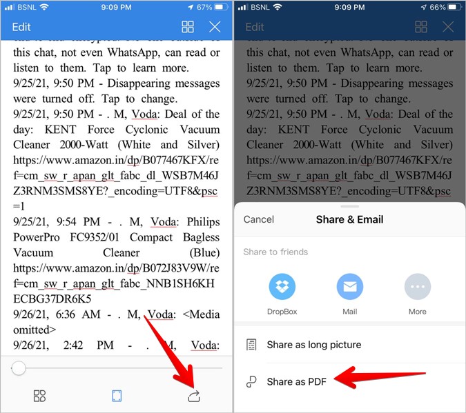 WhatsApp WPS iPhone Экспорт PDF