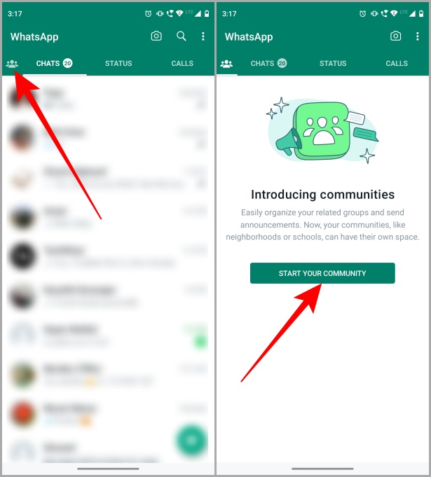 создать новое сообщество WhatsApp на Android