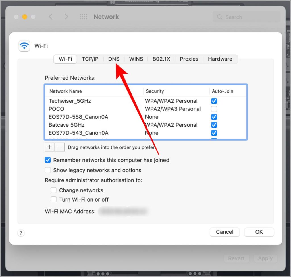 Настройки DNS Wi-Fi Mac