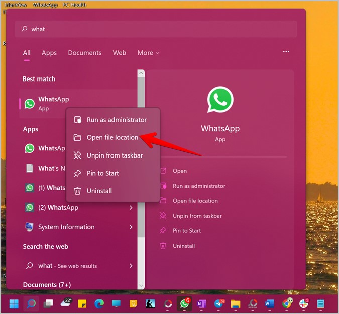 Windows WhatsApp Открыть местоположение файла