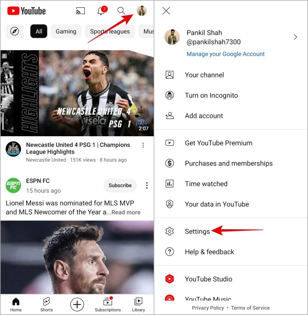 Настройки приложения YouTube на Android