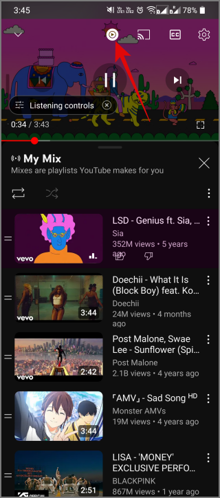 Логотип YouTube Music на проигрывателе YouTube