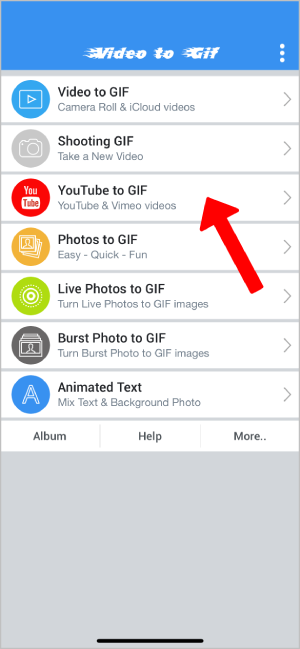 Использование опции YouTube в GIF в приложении «Видео в GIF»