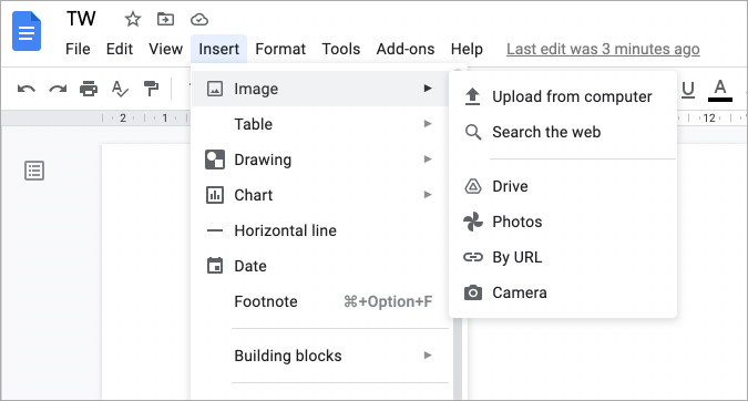 возможность загрузки изображений в Google Docs