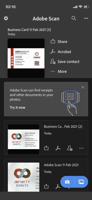 Adobe Scan, простой способ сканирования карточек