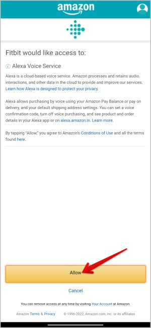 Разрешение Fitbit доступа к Alexa