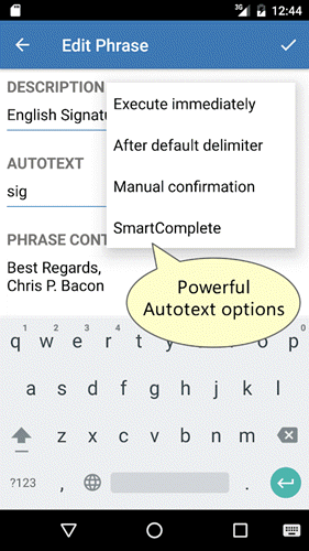 расширитель текста для Android - PhraseExpress