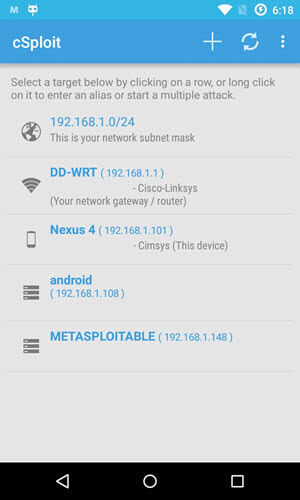 Скриншот приложения cSploit для Android
