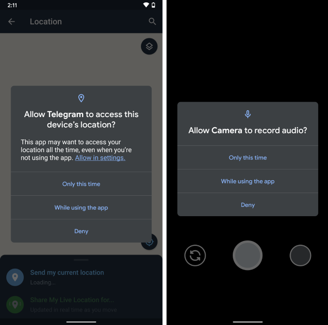 android11-новое-местоположение и разрешение камеры