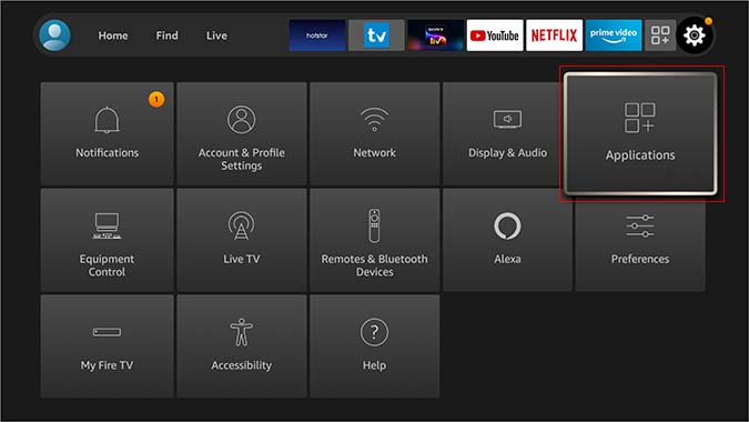 Меню приложений в Fire TV Stick