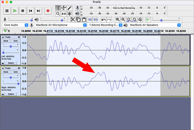 сдвинутая по фазе волна в Audacity