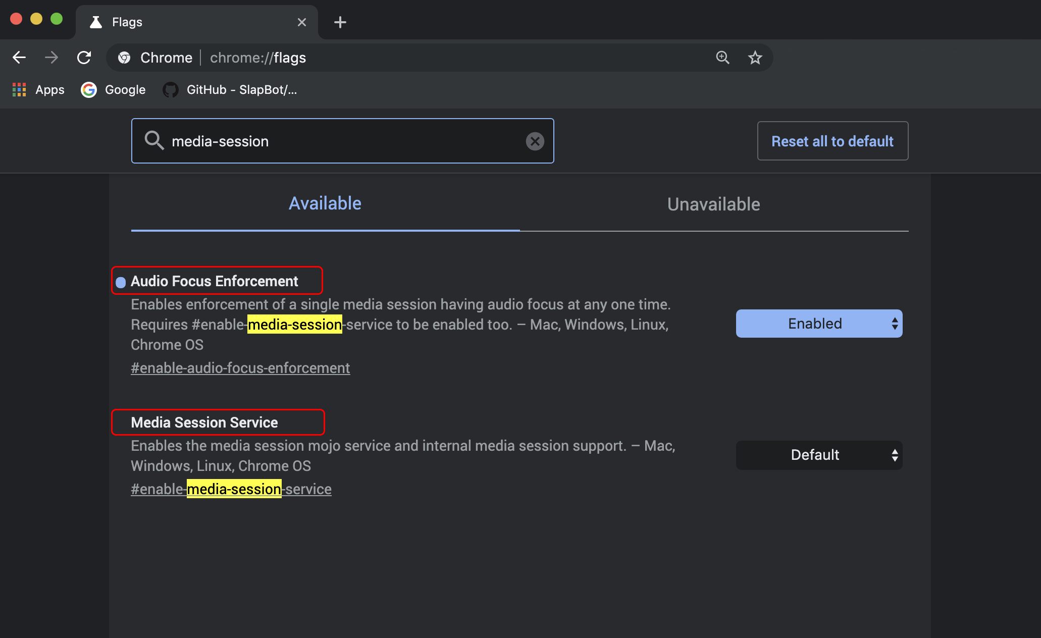 Флаг принудительного фокуса звука и флаг службы мультимедийного сеанса в флагах Chrome