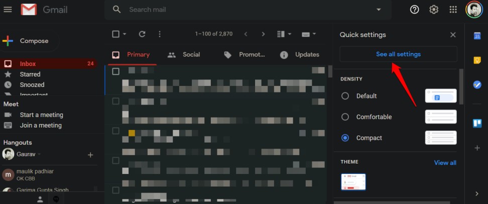 настройки Gmail в браузере