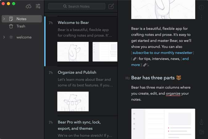 Приложение для создания заметок Bear с редактором уценок