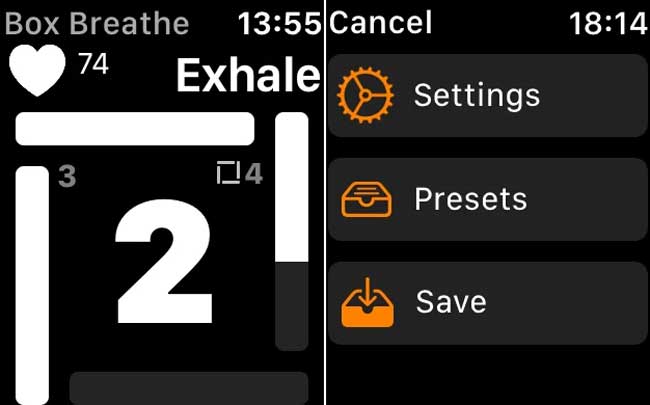 Скриншот приложения Box Breathe на Apple Watch