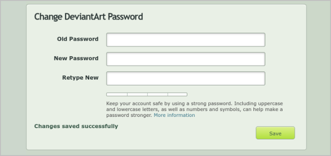 Смена пароля на DeviantArt